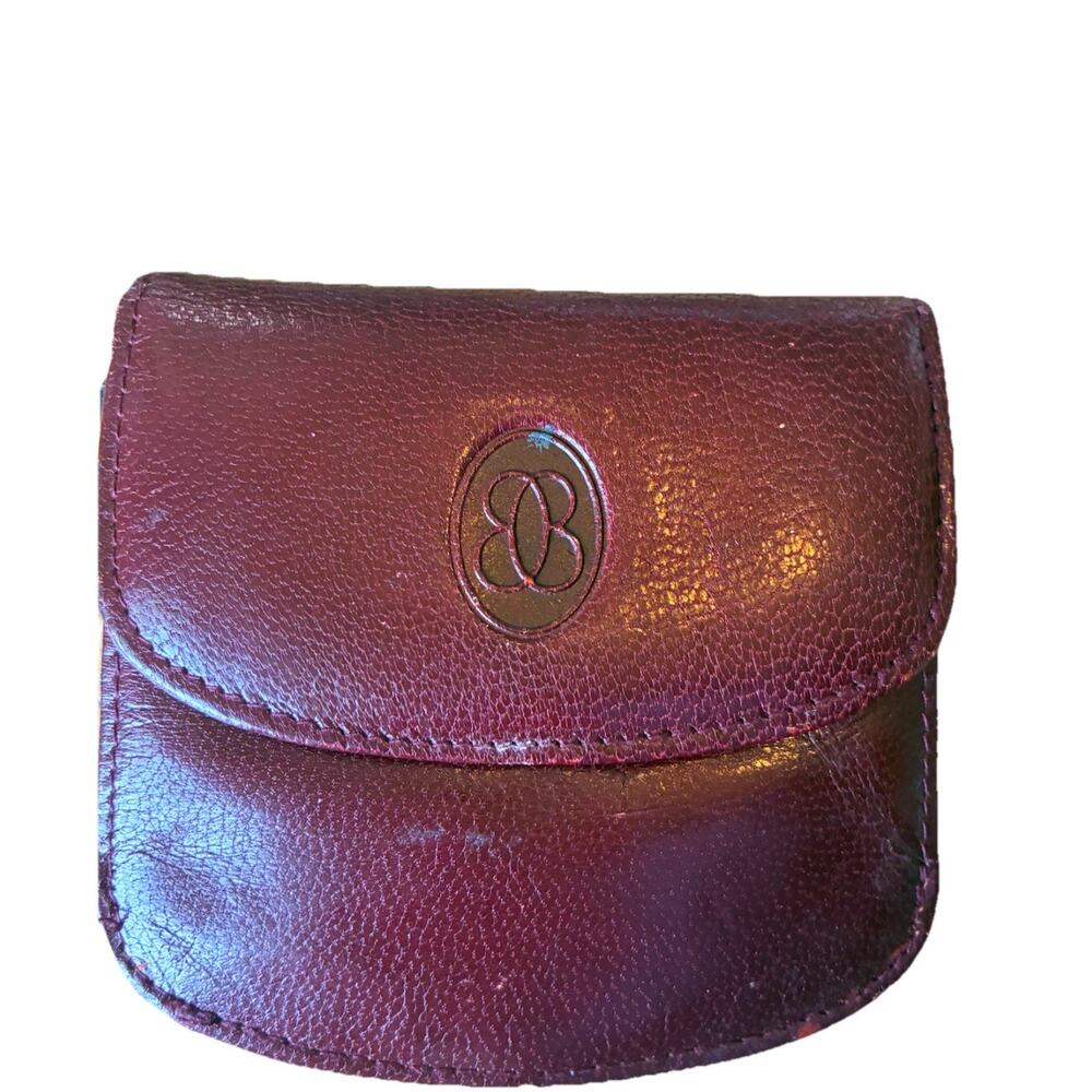 Vtg Buxton Burgundy Brown Leather Mini Wallet Coin Purse Billfold Currency Slots